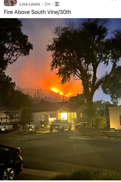 Photo of the Calle Chorro fire from the PRotect Paso Facebook group, posted by Lisa Lewis.