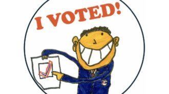 winning design will be printed on 10,000 stickers to be distributed at polling locations