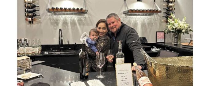 Rockbound Cellars’ Proprietors Fiorella and Colby DeRodeff with their son Felix at the tasting room