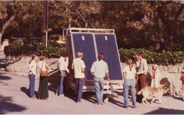 Solarponics solar thermal display, Mission Plaza, San Luis Obispo, 1979.