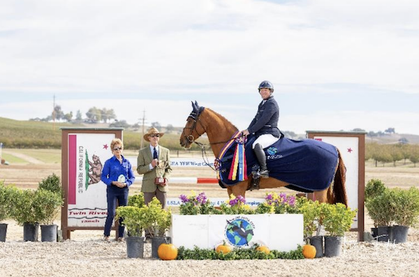 O’Malley Van Het Pannehof Z and Nick Cwick win the 2025 USEA YEH West Coast 5-Year-Old Championship.