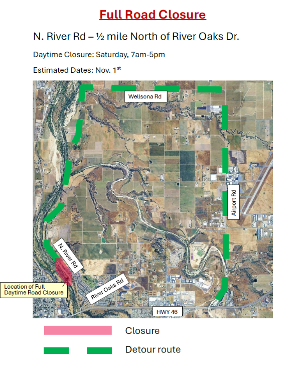 Daytime road closure planned on North River Road Nov. 1